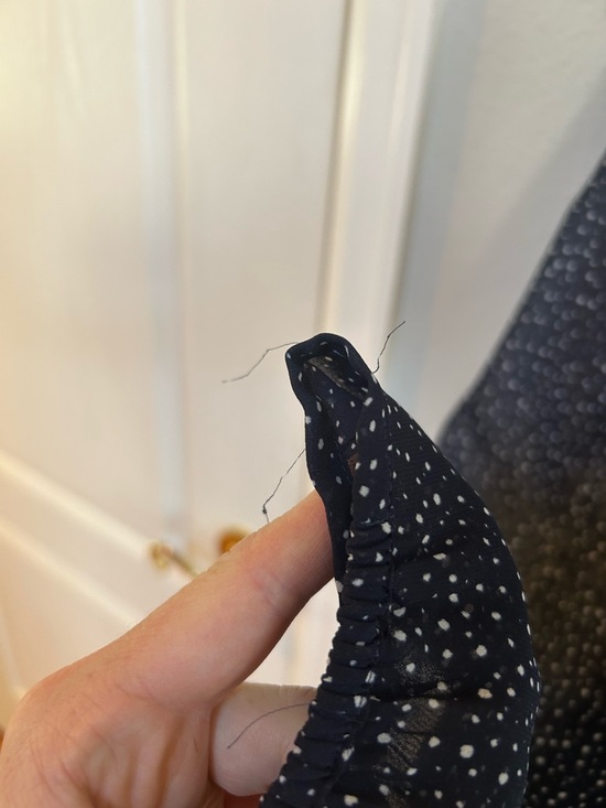 Ann Taylor LOFT Navy and White Printed Ruffle Long Sleeve Dress with belt - Picture 10 of 10